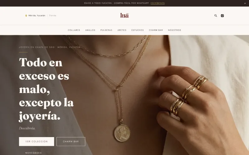 Portada del sitio de Lua Joyería