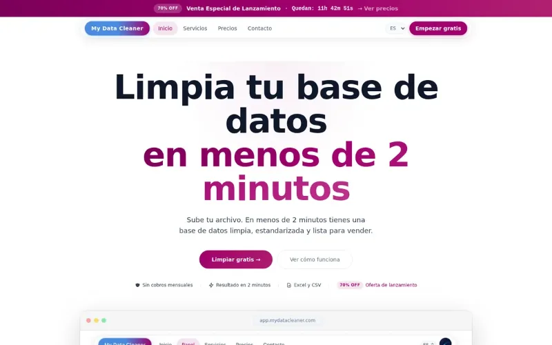 Portada del sitio de My Data Cleaner